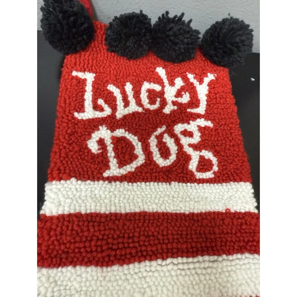 Lucky Dog Christmas Pom Pom Stocking Snoopy Peanuts Missing One Pom Pom